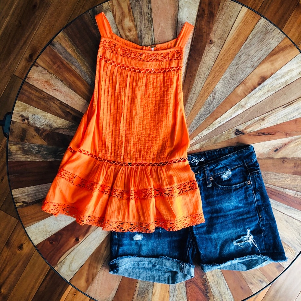 Free People orange embroidered top